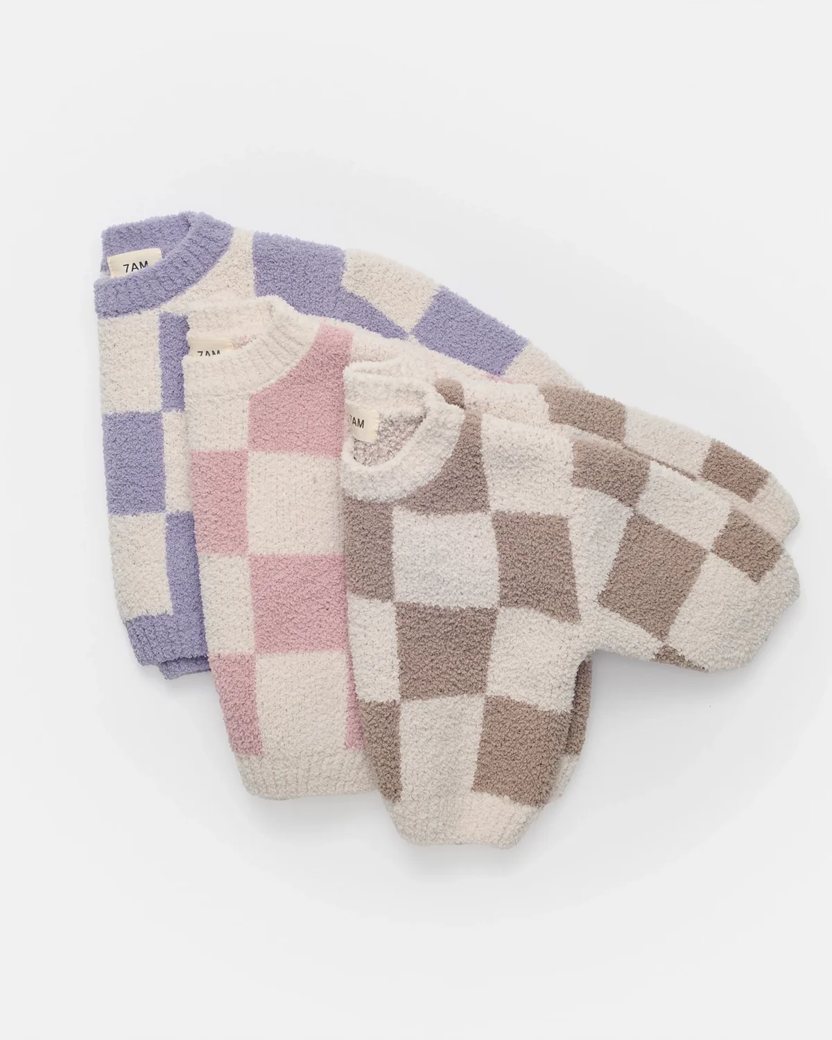 Boxy Sweater - Fuzzy Checkers Ecru & Taupe
