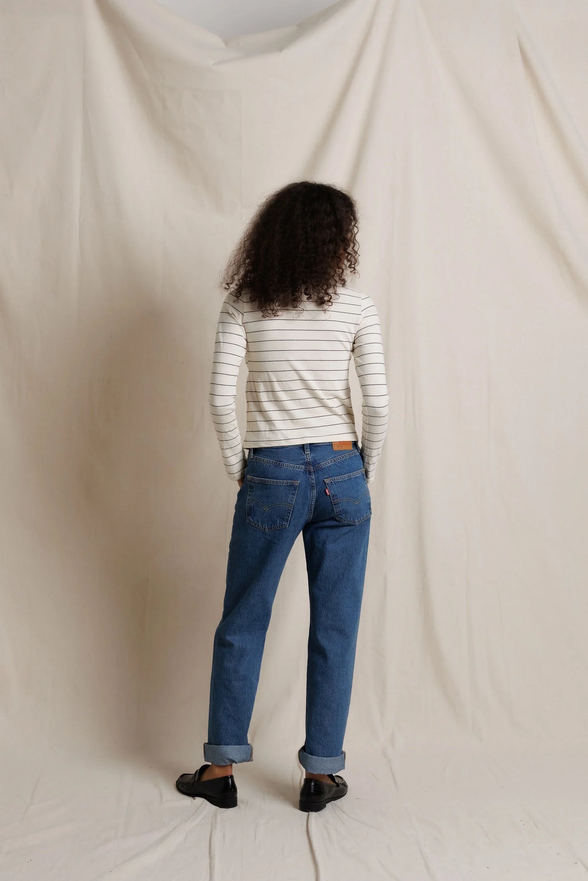 L/S Turtleneck - Natural/Black Stripe
