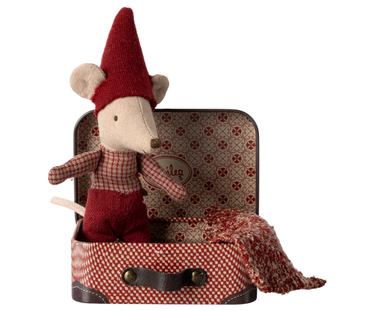 Christmas Mouse, baby in suitcase