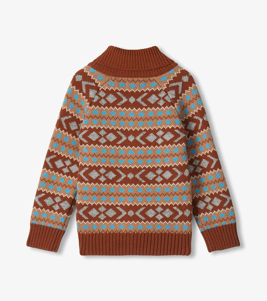 Woodsy Fair Isle Shawl Collar Cardigan