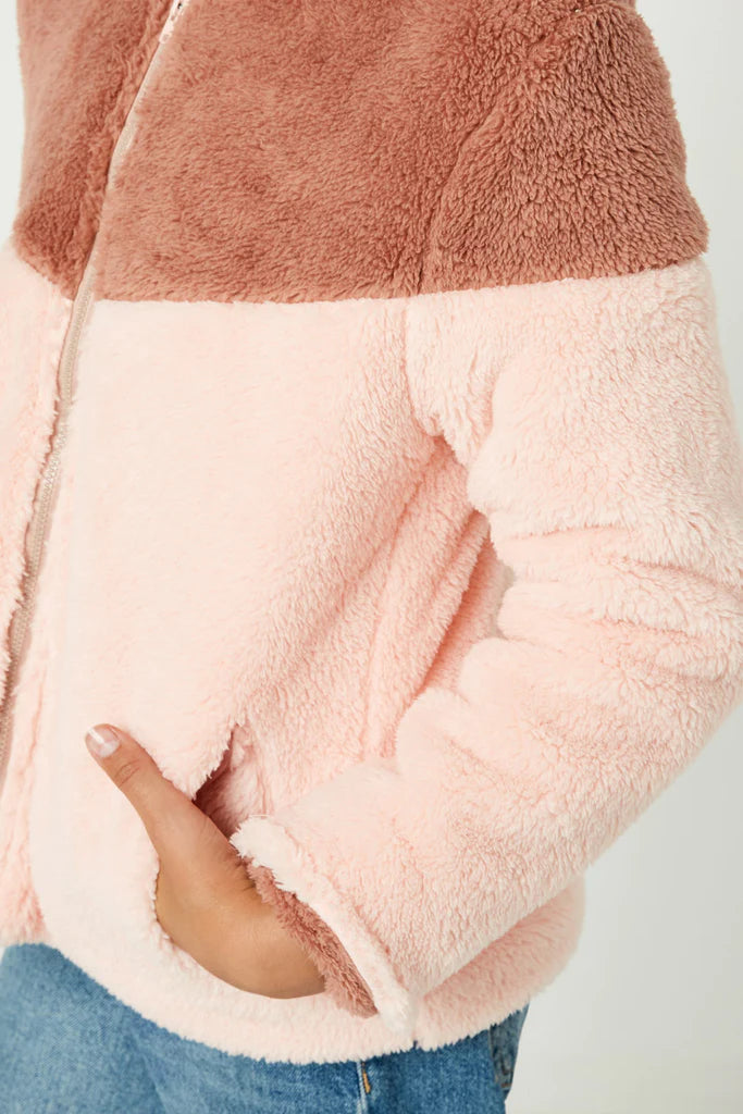 Color Block Fleece Hooded Jacket