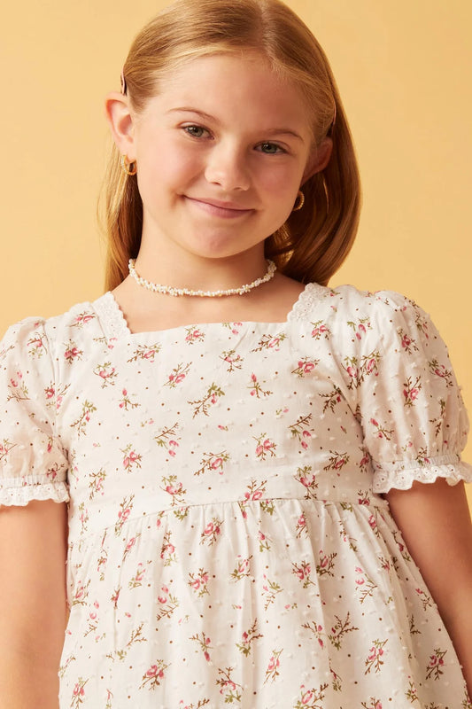 Ditsy Floral Swiss Dot Lace Trim Top