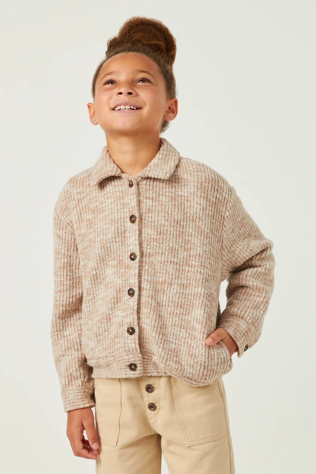 Marled Rib Button Up Knit Jacket