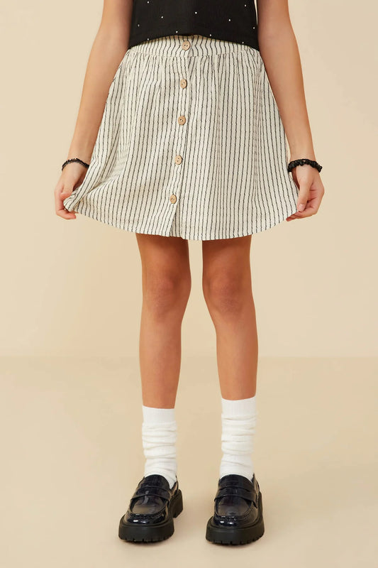 Girls Button Front Textured Striped Skirt