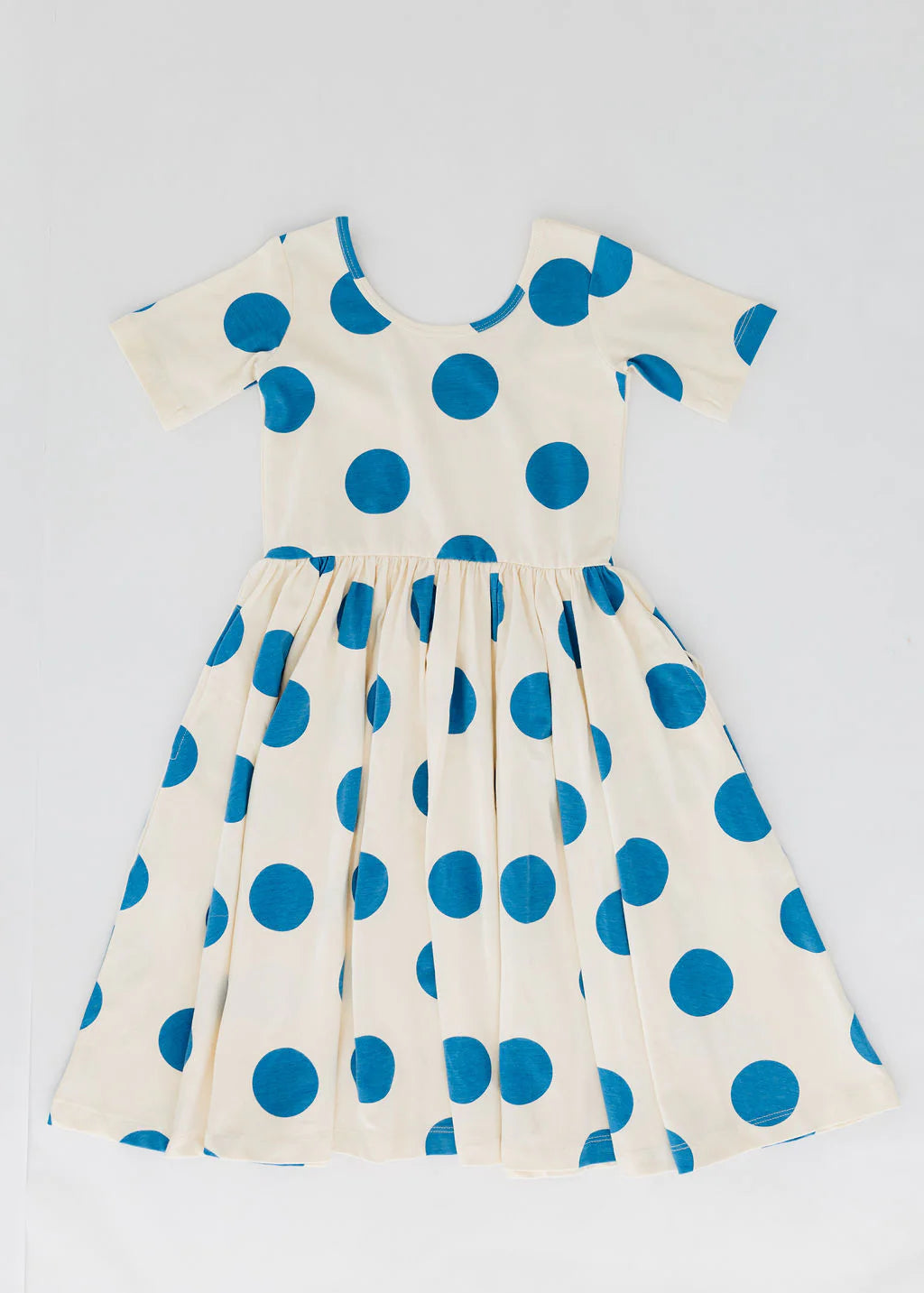 Short Sleeve Twirl Dress - Blue Dots