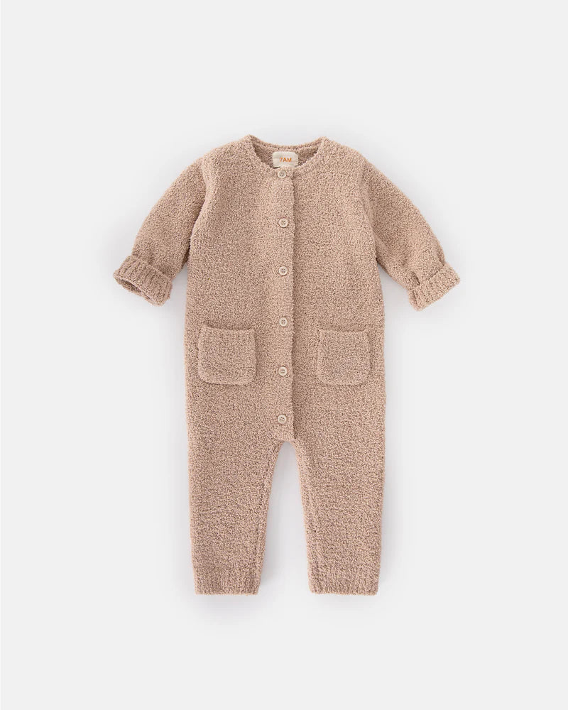 Long Sleeve Fuzzy Jumpsuit - Pecan