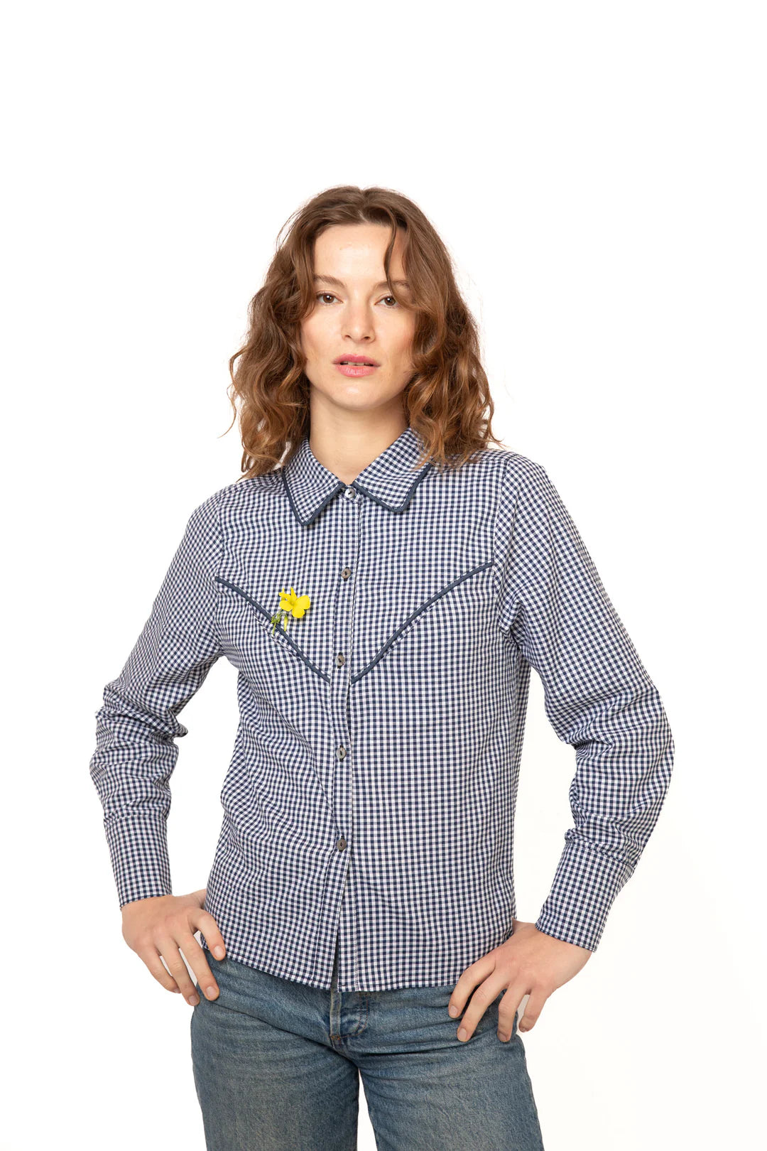 Ranch Blouse - Navy Gingham