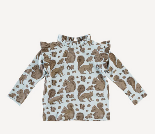 Long Sleeve Little Ruffle Tee - Squirrels