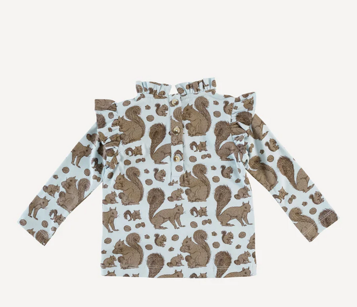 Long Sleeve Little Ruffle Tee - Squirrels