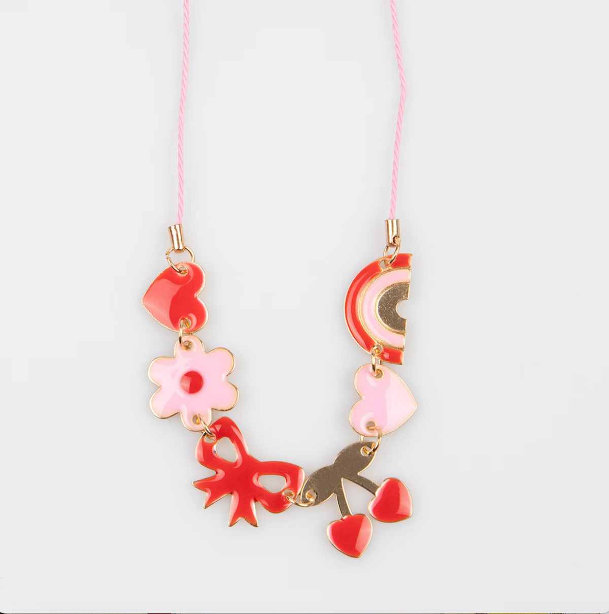Hearts & Cherries Enamel Charm Necklace