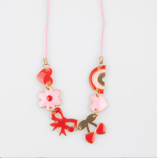Hearts & Cherries Enamel Charm Necklace
