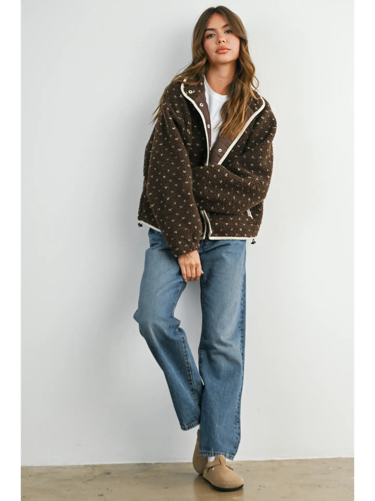 High Pile Fleece Puffer Jacket - Brown/Taupe