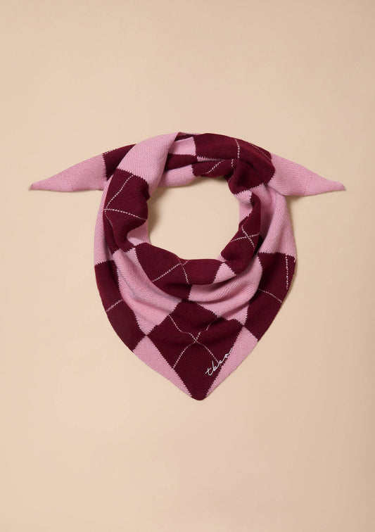 Merino Wool Triangle Scarf in Pink Argyle