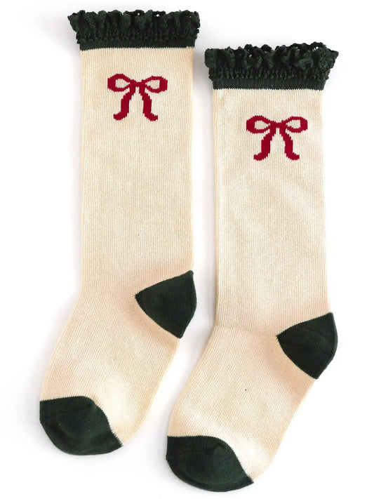 Vanilla Bow Lace Top Knee High Socks
