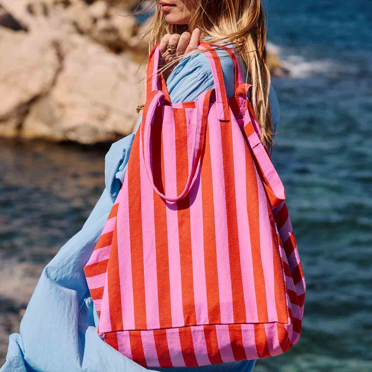 Elisa Tote Bag - Stripes Orchid/Tomato