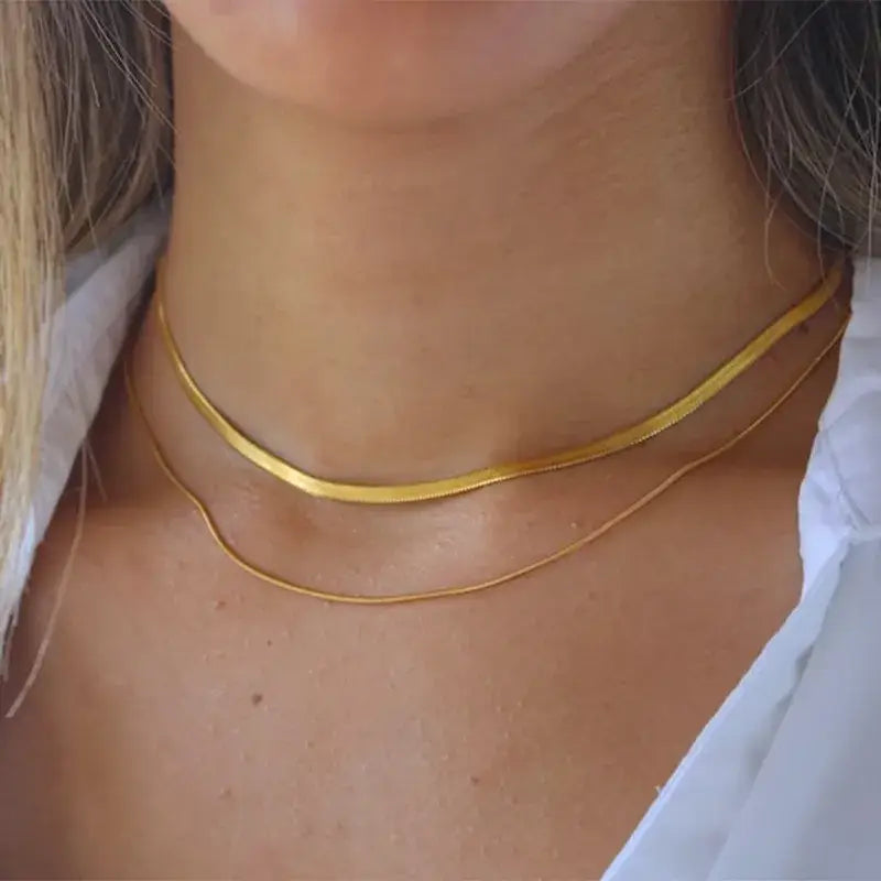Layering Double 18K Gold Plated Chain Necklace