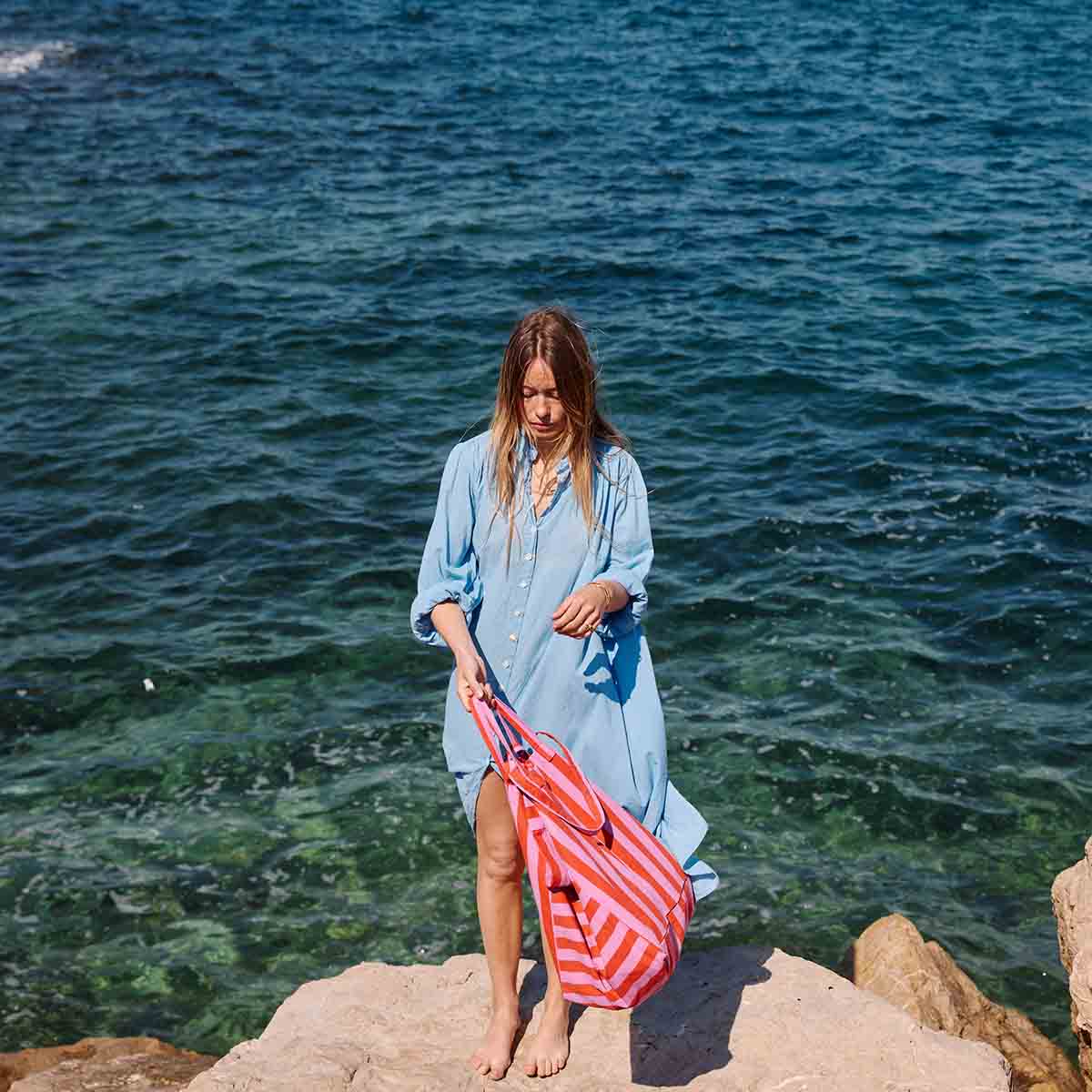 Elisa Tote Bag - Stripes Orchid/Tomato