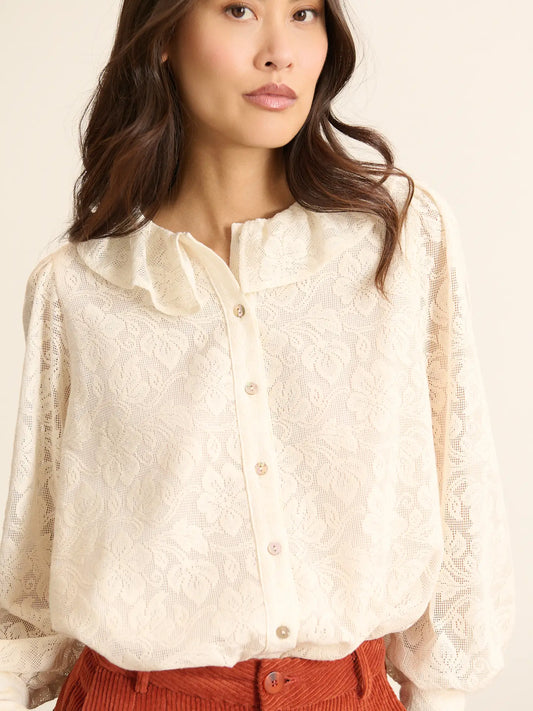 Lace Blouse with Ruffled Collar