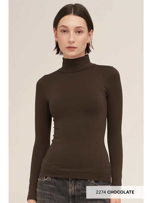 L/S Mock Neck Top - Chocolate