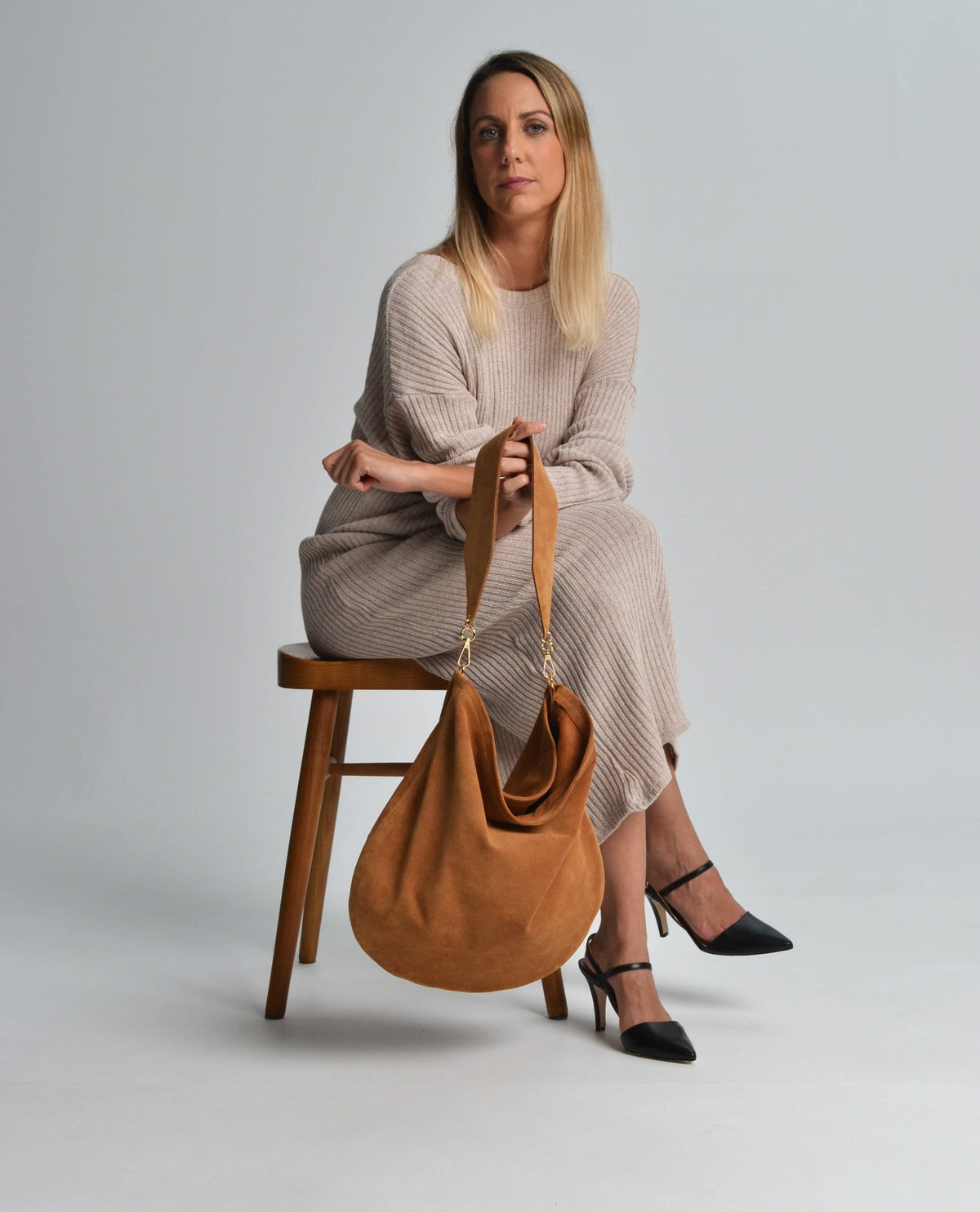 Anna Suede Crossbody Bag — Caramel | Ana Koutsi