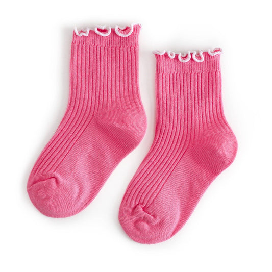 Ribbed Lettuce Trim Midi Socks - Taffy