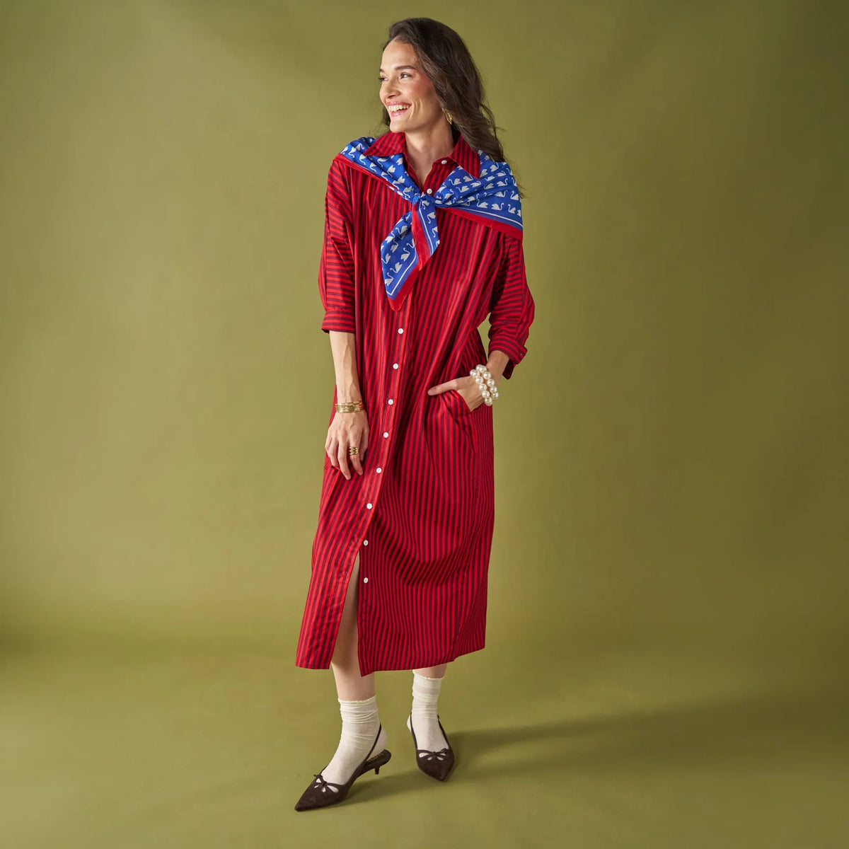 Colette Shirtdress Port + Red Stripe
