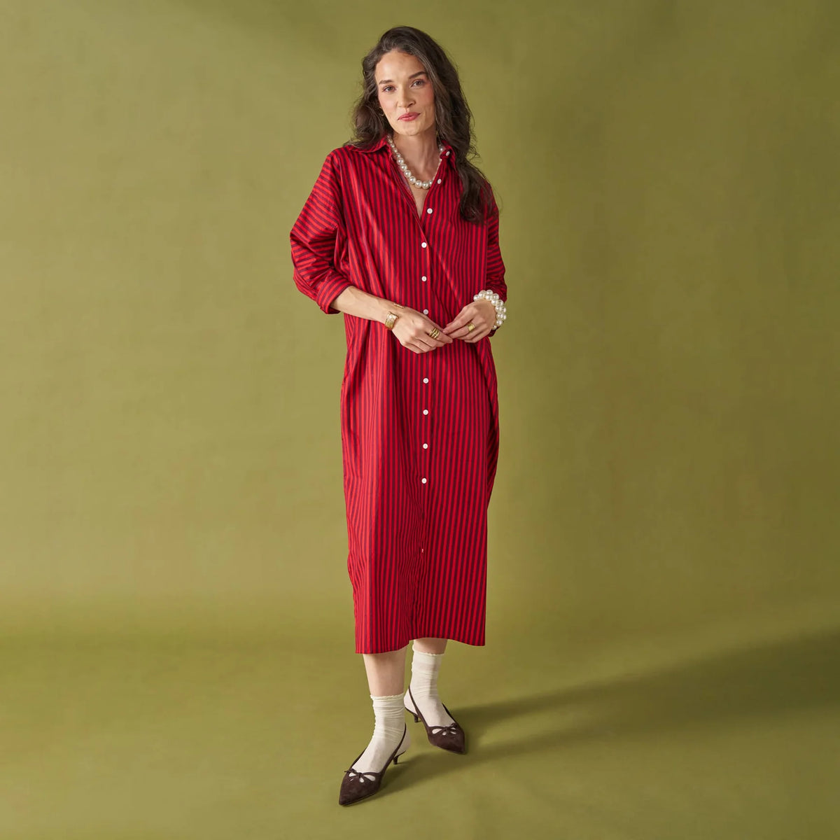 Colette Shirtdress Port + Red Stripe