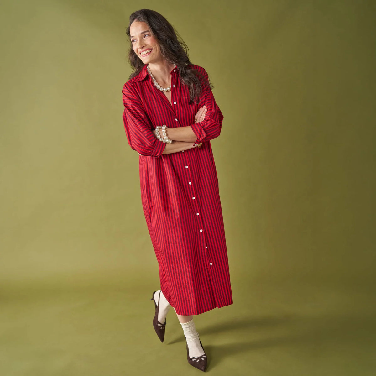 Colette Shirtdress Port + Red Stripe