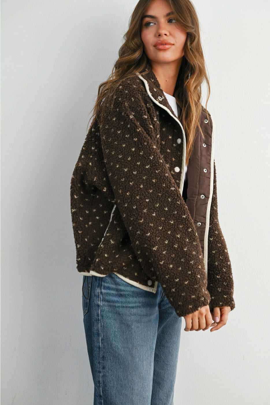High Pile Fleece Puffer Jacket - Brown/Taupe