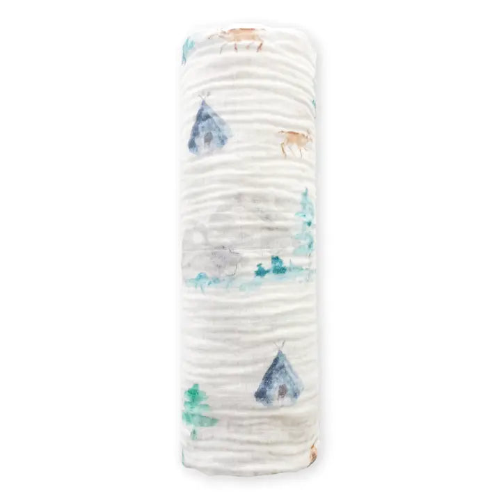 Watercolor Mountains & Trees Muslin Swaddle Blanket