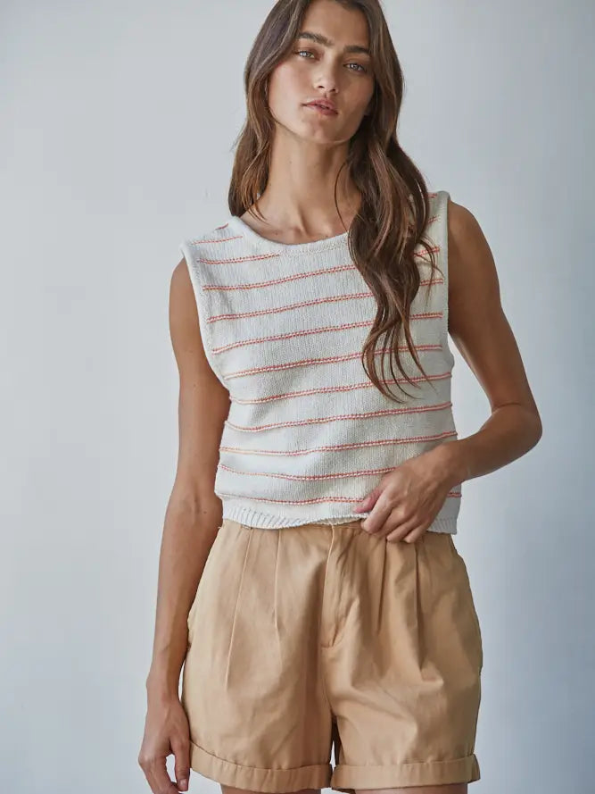 Striped Sweater Tank - Coral Stripe