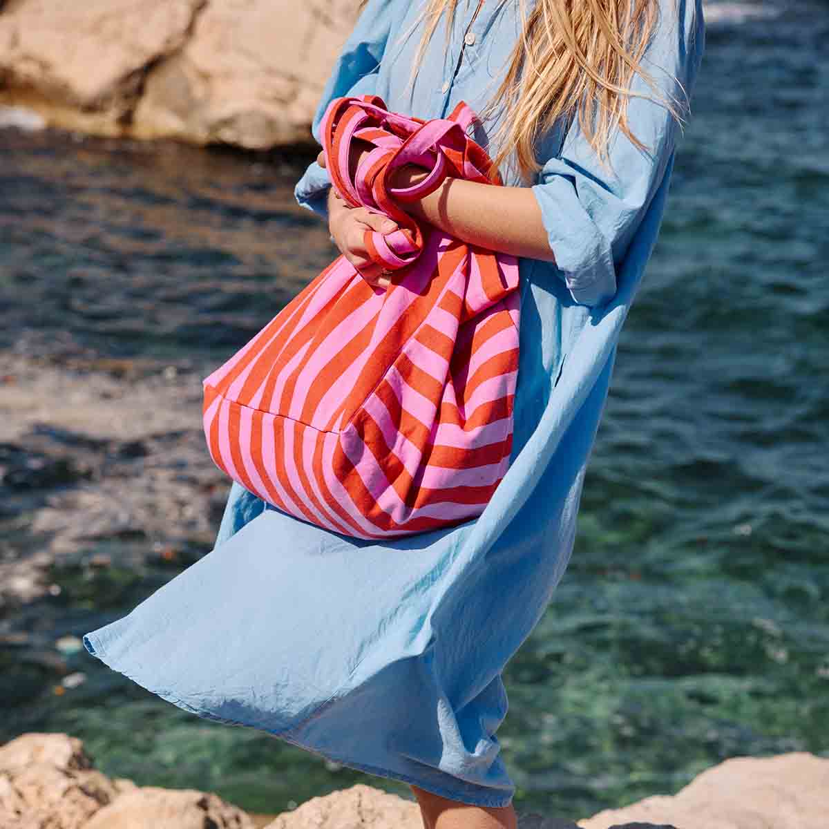 Elisa Tote Bag - Stripes Orchid/Tomato