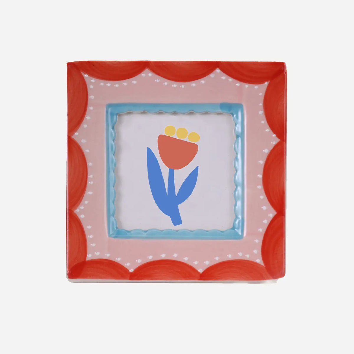 Hand-painted Ceramic Photo Frame - Red Flowers