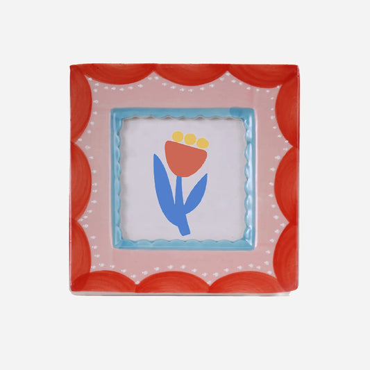 Hand-painted Ceramic Photo Frame - Red Flowers