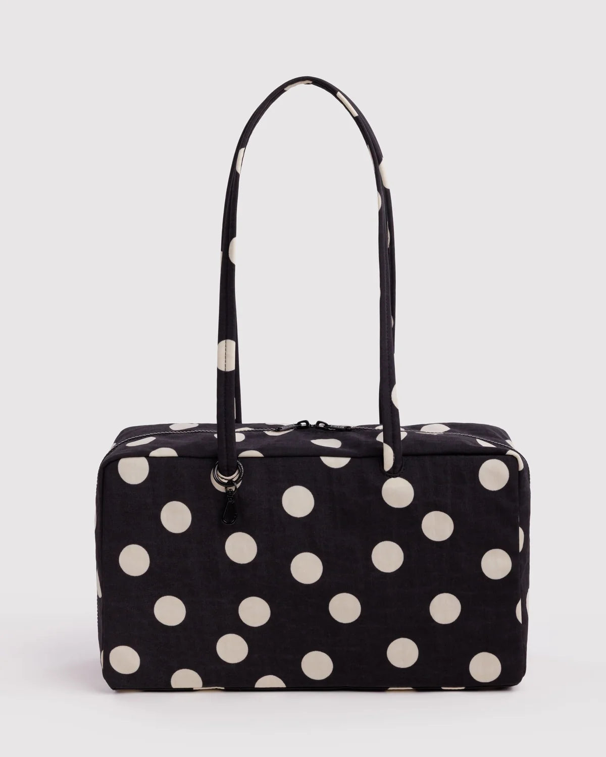 Medium Nylon Bowler Bag - Black and Cream Polk Dot