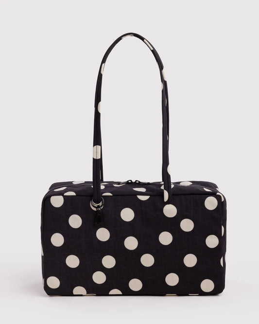 Medium Nylon Bowler Bag - Black and Cream Polk Dot