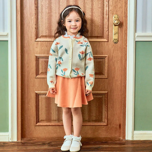 Floral Pattern Knit Cardigan & Skirt Set