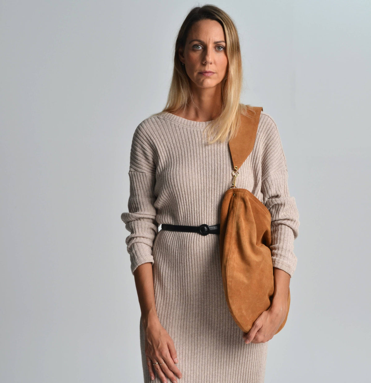 Anna Suede Crossbody Bag — Caramel | Ana Koutsi