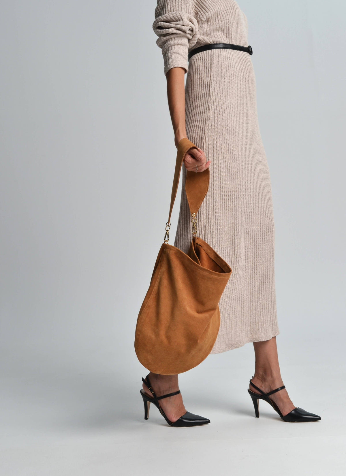 Anna Suede Crossbody Bag — Caramel | Ana Koutsi