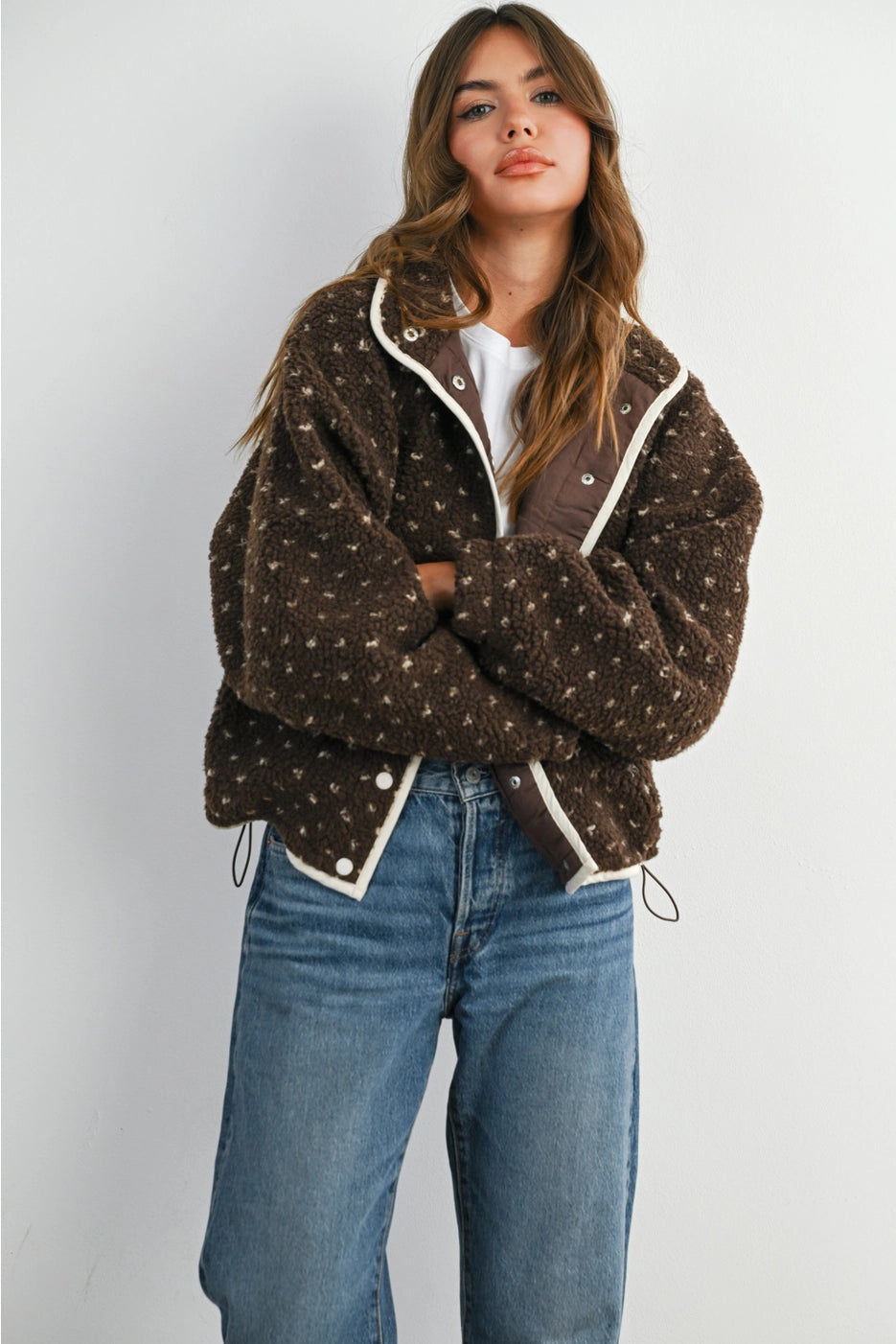 High Pile Fleece Puffer Jacket - Brown/Taupe