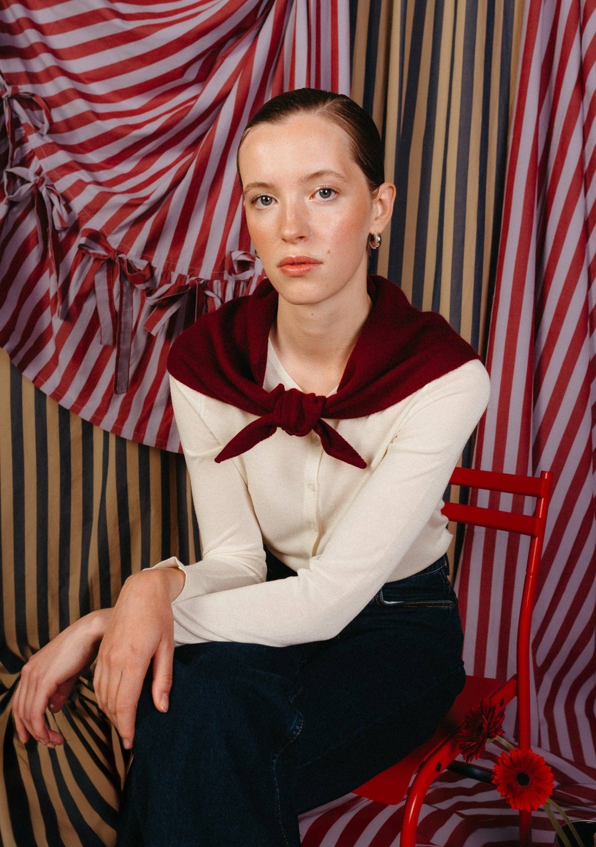 Merino Wool Triangle Scarf in Burgundy