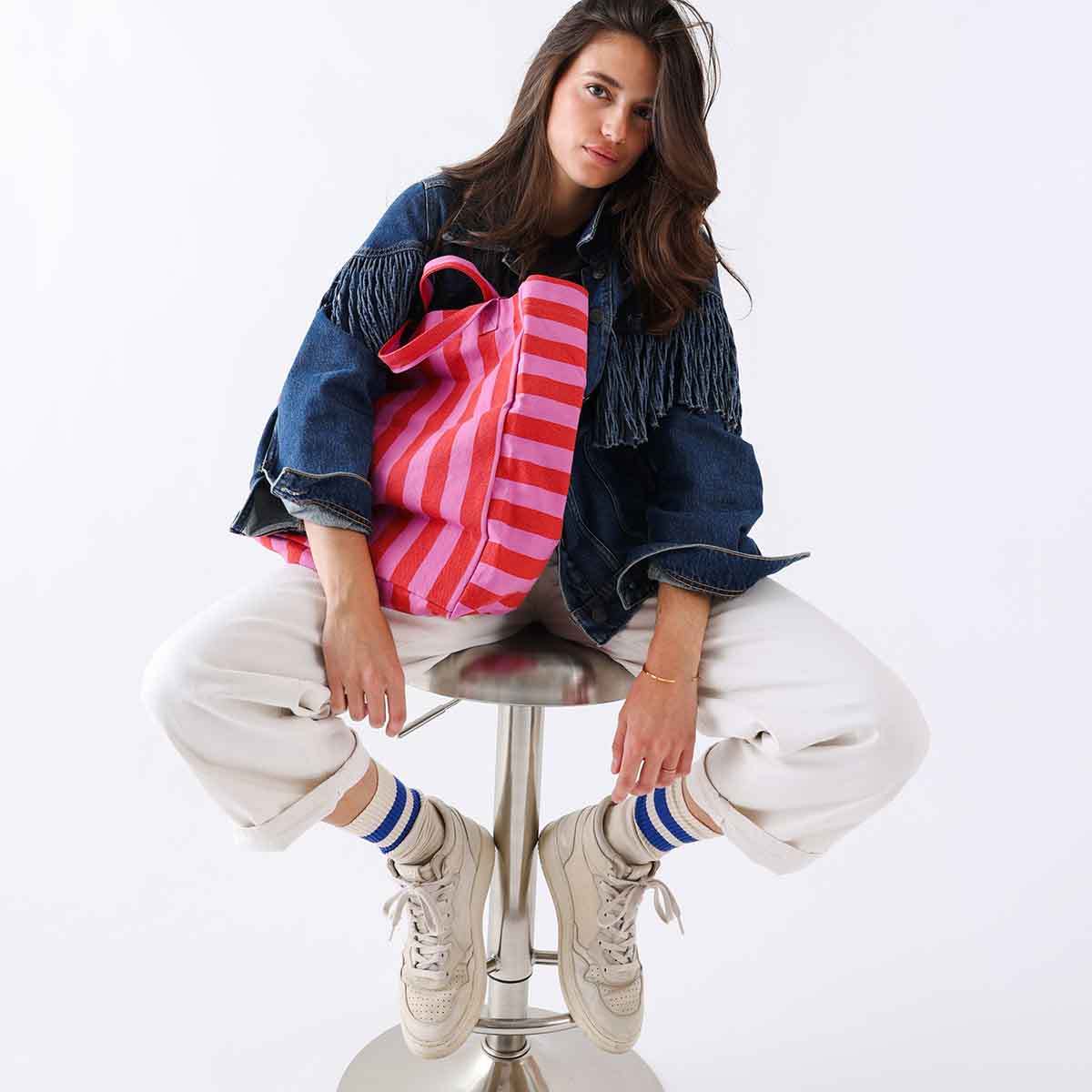 Elisabeth Tote Bag Stripes - Orchid/Tomato