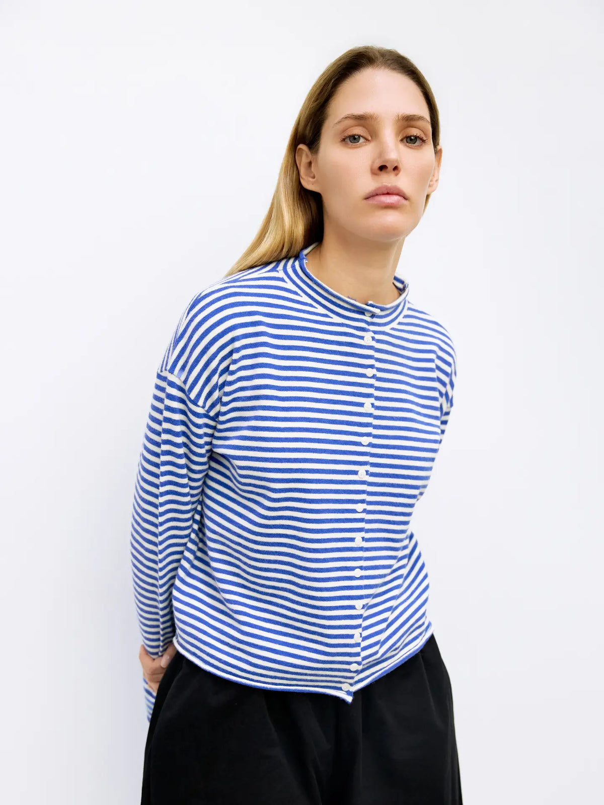 The Elisa Striped Cardigan - Blue/Cream