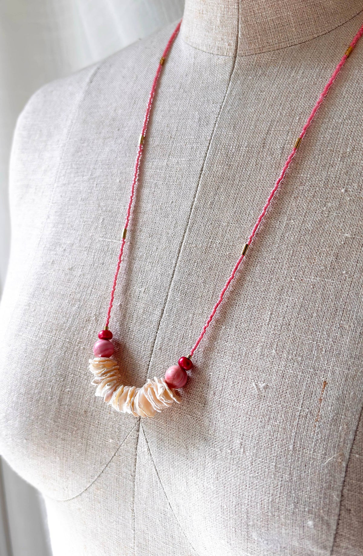 Long Pink Keshi Pearl Necklace | Beaded Pearl Necklace