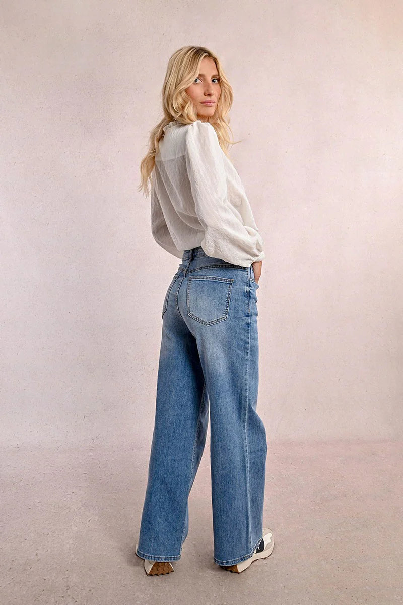 Hight Waisted Wide Leg Jeans - Blue Denim