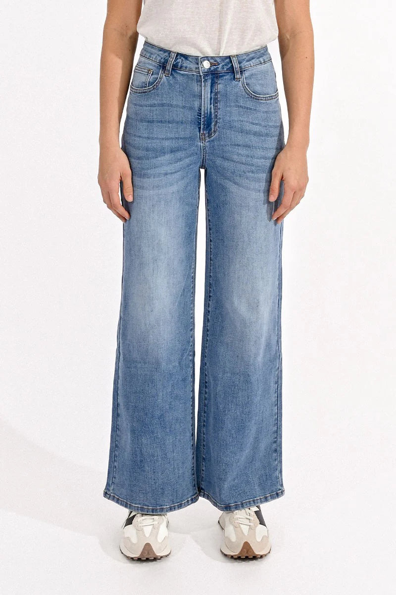 Hight Waisted Wide Leg Jeans - Blue Denim