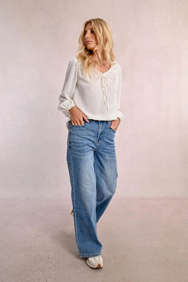 High Waisted Wide Leg Jeans - Blue Denim