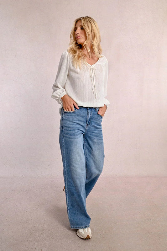 High Waisted Wide Leg Jeans - Blue Denim
