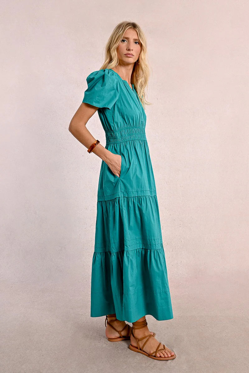 Long Poplin Dress - Emerald Green