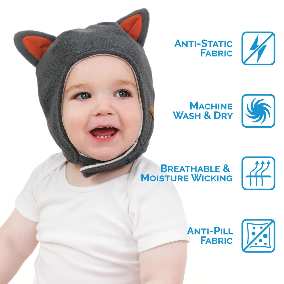 Kids Fleece Animal Hats | Grey Fox